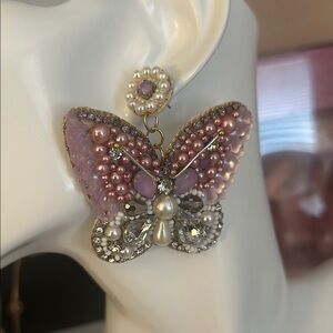 Butterfly beaded and crystals Statement Earrings